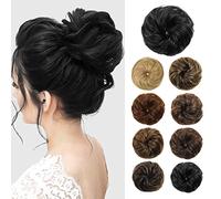 Extension de chignon désordonné, 100 % véritable humain ébouriffé, chignon bouclé avec bande élastique, extension de queue de cheval pour femmes (marron moyen et blond doré)