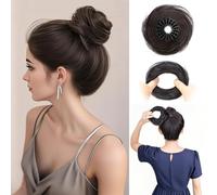 Extension de chignon désordonné, chouchou humain en forme de beignet avec clip rétractable - Extensions de queue de cheval pour femme (noir foncé)