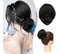 Extension de chignon long et fin et ébouriffé pour chignon humain élégant pour femme 25 g (blond doré intense)