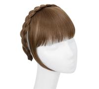 Extension de frange de bandeau synthétique, fausse frange de cheveux avec de longs côtés for femmes, pince à cheveux Hair Extensions(Mudium Ash Brown)
