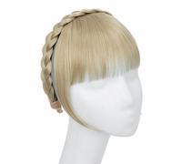 Extension de frange de bandeau synthétique, fausse frange de cheveux avec de longs côtés for femmes, pince à cheveux Hair Extensions(Ash Blonde)