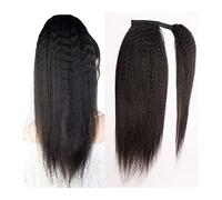 Extension de Queue de Cheval 12-26 pouces Kinky Straight Ponytail Human Hair Yaki Straight Ponytail Extension for les femmes noires Wrap Around Ponytail Hair Piece Natural Black Color Extension de Che