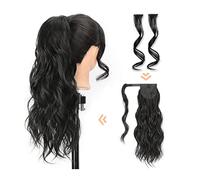 Extension de Queue de Cheval 20 Pouces Synthétique Cheveux Synthétiques Fluffy Pony Tail for Femmes Usage Quotidien Longue Queue de Cheval Ondulée avec 2pcs Front Side Bangs Wrap Around Ponytail Exten