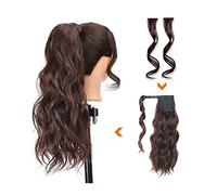 Extension de Queue de Cheval 20 Pouces Synthétique Cheveux Synthétiques Fluffy Pony Tail for Femmes Usage Quotidien Longue Queue de Cheval Ondulée avec 2pcs Front Side Bangs Wrap Around Ponytail Exten