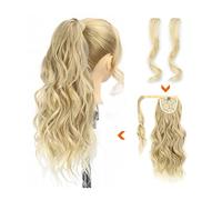 Extension de Queue de Cheval 20 Pouces Synthétique Cheveux Synthétiques Fluffy Pony Tail for Femmes Usage Quotidien Longue Queue de Cheval Ondulée avec 2pcs Front Side Bangs Wrap Around Ponytail Exten