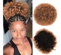 Extension de queue de cheval afro Puff avec cordon de serrage pour femme noire, cheveux synthétiques courts crépus bouclés naturels avec clips Marron
