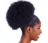 Extension de queue de cheval afro Puff avec cordon de serrage pour femme noire - Extensions de cheveux afro courts et bouclés - Avec deux clips - Noir-1B - Taille L (1 pièce), 1#)