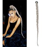 Extension de queue de cheval Anneau Long Boxe Tresses Crochet Tresse Cheveux Extensions De Queue De Cheval Synthétique Chignon Queue Avec Élastique Cheveux Postiches en queue de cheval(#1B/Silver Grey