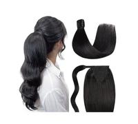 Extension de queue de cheval cheveux humains enroulés autour du morceau de cheveux 16-26 pouces de long et droit Extension de queue de cheval de cheveux Remy avec pâte magique # 1B noir naturel(24inch
