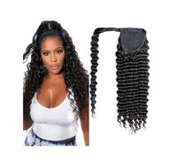 Extension de queue de cheval Clip d'extension de queue de cheval de vague profonde en longue enveloppe bouclée ondulée autour de longue queue de cheval couleur naturelle Remy Extensions de cheveux hum