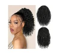 Extension de Queue de Cheval Extension de queue de cheval, extension de cheveux humains crépus bouclés avec cordon de serrage for femmes noires, extensions de cheveux afro bouclés noirs naturels Exten