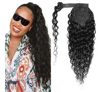 Extension de queue de cheval humaine 8-24 pouces à enrouler autour du clip dans des morceaux de cheveux Remy, noir naturel for les femmes,(14inch)