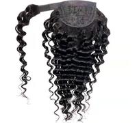 Extension de queue de cheval humaine 8-24 pouces à enrouler autour du clip dans des morceaux de cheveux Remy, noir naturel for les femmes,(8inch)