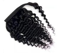 Extension de queue de cheval humaine 8-24 pouces à enrouler autour du clip dans des morceaux de cheveux Remy, noir naturel for les femmes,(18inch)