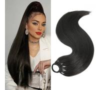 Extension de queue de cheval naturelle Perruque queue de cheval en soie for femme, tresse synthétique résistante à la chaleur Extensions de cheveux épais et naturels, sans cout(Black)