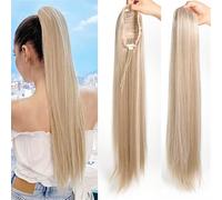Extension de queue de cheval naturelle Perruque queue de cheval légère et antidérapante for femme, cheveux longs et raides Extensions de cheveux épais et naturels, sans cout(Black)