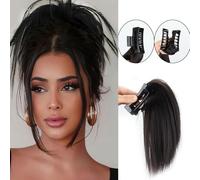 Extension de queue de cheval naturelle Pince à cheveux en plumes de poulet et requin for queue de cheval haute Extensions de cheveux épais et naturels, sans cout(Lt.Brown)