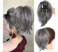 Extension de queue de cheval Perruque courte et droite de queue cheval style pincé avec bandeau moelleux(Grigio)
