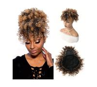 Extension de Queue de Cheval Queue de cheval afro bouffante avec cordon de serrage avec frange - Extension courte crépue bouclée for femme - Clip synthétique en forme d'ananas - Queue de cheval chigno
