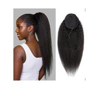 Extension de queue de cheval Queue de cheval avec cordon de serrage for femmes noires Extensions de queue de cheval de cheveux humains crépus droits # 1B cheveux brésiliens Remy Yaki pince droite dans
