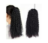 Extension de Queue de Cheval Queue de cheval bouclée avec cordon de serrage for femmes noires, extensions de cheveux humains crépus bouclés, couleur naturelle, cheveux Remy, 4 peignes à clips en queue