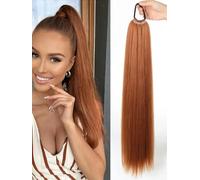 Extension de queue de cheval synthétique longue et lisse en caoutchouc pour femme, perruque noire légèrement résistante à la chaleur, 30 à 24 pouces, 1 pièce