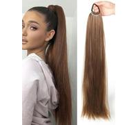 Extension de queue de cheval synthétique longue et lisse en caoutchouc pour femme, perruque noire légèrement résistante à la chaleur, 8 à 24 pouces, 1 pièce