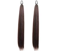 Extension de queue de cheval tressée 2 pièces avec attache cheveux Extension queue cheval tressée 28 pouces long morceaux cheveux synthétiques doux naturels brun foncé