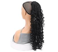 Extension de queue de cheval tressée synthétique de 45 cm (18 pouces) avec pointes bouclées for femmes noires Pour un usage quotidien(Black)