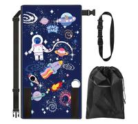Extension de siège d'avion pour enfants - Lit d'avion portable de style dessin animé avec sac de rangement, hamac de voyage pour s'allonger et se reposer sur les vols (bleu spatial)