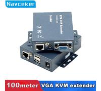 Extension de signal KVM avec câble Cat5,Catinspectés,Cat6,RJ45,VGA,audio stéréo,USB,sans perte de retard,émetteur VGA,330 pieds,super qualité - Type 100m KVM Extender-EU Power Plug