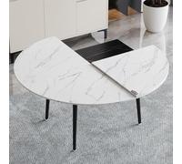 Extension de table ronde pliable de 119,4 x 238,8 cm de diamètre pour réunions de famille, texture marbre blanc, remplacement temporaire polyvalent (130 cm)