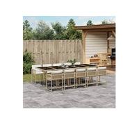 vidaXL Ensemble à Manger de Jardin avec Coussins 11 pcs, Table et Chaises à Dossier Rabattable, Meubles d'Extérieur Patio Terrasse, Moderne, Beige Résine Tressée