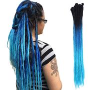 Extension Dreadlocks Cheveux Faux Locs Cheveux Tressés - Accessoires Dreadlocks Tresse Afro Kinky Meches Rajout Tressage Crochet Braiding Hair Africaine - Noir et Bleu Foncé et Bleu Ciel