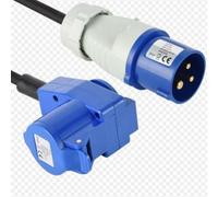 Electraline 46149 Rallonge industrielle - Câble RN-F de 10 m - Câble en caoutchouc - IP44 Extérieur / 1 prise industrielle + 1 prise Schuko 3 broches pour caravane
