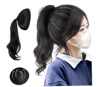 Extension en queue de cheval, 10 longs extensions de cheveux pointe supérieure à la tête avec pavé cheveux bouffés, fausse queue cheval pour fabriquer un chignon élevé et ajouter du volume à