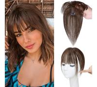 Extension Frange à Clips pour Femme - Cheveux Naturels Remy | Clips Invisibles | Léger & Résistant à la Chaleur | Pour Cheveux Fins & Front Haut(Marron foncé,French bangs)