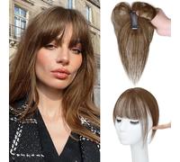 Extension Frange à Clips pour Femme - Cheveux Naturels Remy | Clips Invisibles | Léger & Résistant à la Chaleur | Pour Cheveux Fins & Front Haut(Marron,French bangs)
