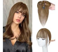 Extension Frange à Clips pour Femme - Cheveux Naturels Remy | Clips Invisibles | Léger & Résistant à la Chaleur | Pour Cheveux Fins & Front Haut(Marron clair,French bangs)
