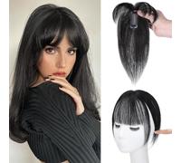 Extension Frange à Clips pour Femme - Cheveux Naturels Remy | Clips Invisibles | Léger & Résistant à la Chaleur | Pour Cheveux Fins & Front Haut(Noir,French bangs)