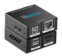 Extension Kvm Hdmi Usb Vers Rj45 Via Cat5E/6/7 1080P@60Hz Jusqu'À 150Ft/50M,Hdmi Via Ethernet Émetteur Récepteur Prend En Charge Clavier,Souris,2 Ports Usb2.0,Hub Poe Stéréo Audio Et Microphone