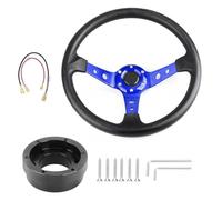 Extension palette changement vitesse Volants De Course 350 Mm 14 Pouces Avec Plaque D'adaptation Entraxe 70 Mm(Bleu Avec noir)