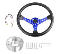 Extension palette changement vitesse Volants De Course 350 Mm 14 Pouces Avec Plaque D'adaptation Entraxe 70 Mm(Bleu avec argent)