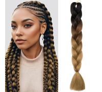Extension Pour Tresse Une Pieces Tresse Afro Synthetique Kanekalon Tresses Tressage Yaki Ombre Hair Braid 100g/pcs - 24"/60CM, Brun Foncé & Brun Moyen & Brun Clair