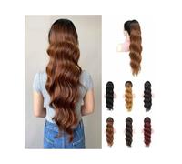 Extension queue cheval 28 Inch Long Loose Deep Wave Pony Tail Synthetic Hair Pieces Drawstring Curly Wavy Ponytail Clip in Extensions Utilisation quotidienne(#1B)