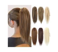 Extension queue cheval Extension capillaire synthétique courte et lisse de 35 cm, postiche à pince for femme Utilisation quotidienne(27T613)