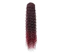 Extension queue de cheval 55 cm, postiche bouclée et ondulée avec cordon de serrage, postiche for femme, noir Pour un usage quotidien(Wine red)