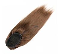 Extension queue de cheval avec cordon de serrage, cheveux humains afro lisses, couleur naturelle noire, for femmes, cheveux brésiliens Pour un usage quotidien(Brown,20inch)