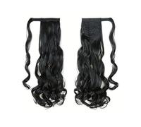 Extension queue de cheval bou 22 pouces postiche synthétique ondulée enrouler autour des extensions cheveux for les femmes noires blanches Pour un usage quotidien(Black)