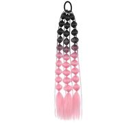 Extension queue de cheval bubble ombrée, postiche tressé 61 cm, facile à porter avec lien élastique, torsades ludiques, dégradé du noir au rose, look audacieux pour changer de style